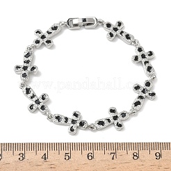 真鍮エナメルマイクロパヴェクリアキュービックジルコニアクロスリンクチェーンブレスレット（女性用）  ラックめっき  長持ちメッキ  カドミウムフリー＆鉛フリー  プラチナ  7-5/8インチ（19.4cm）&nbsp;BJEW-G764-02P