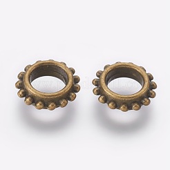 チベット風合金ビーズ  カドミウムフリー＆ニッケルフリー＆鉛フリー  ギア  アンティークブロンズ  13.5x4.5mm  穴：7mm&nbsp;MLF9429Y-NF