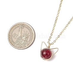 Glass Cat Shape Copper Wire Wrapped Pendant Necklaces&nbsp;NJEW-JN05258