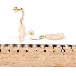 304ステンレススチール製スタッドピアス、天然バロックケシパール付き  女性用ドロップピアス  18KGP本金メッキ  39~47x7~7.5mm&nbsp;EJEW-JE07339