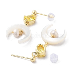 Natural Pearl & Shell Dangle Stud Earrings&nbsp;EJEW-P256-45G