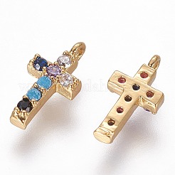 Brass Micro Pave Cubic Zirconia Tiny Cross Charms&nbsp;X-ZIRC-L075-48G