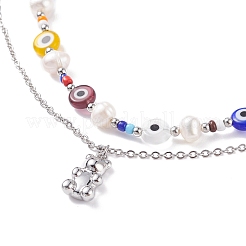 Natural Pearl and Evil Eye Jewelry Set with Bear Pendant&nbsp;SJEW-TA00004
