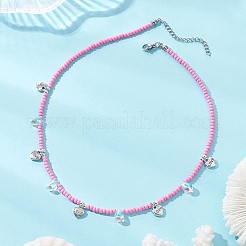 Boho 304 Stainless Steel Heart Leaf Star Cross Shell Shaped Pendant Glass Seed Beaded Necklaces&nbsp;NJEW-MZ00147