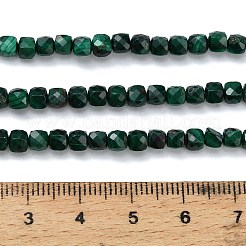 天然石マラカイトビーズ連売り  多面カット  キューブ  4x4x4mm  穴：0.7mm  約105個/連  15.55インチ（39.5cm）&nbsp;LS-G-C262-C02-4mm
