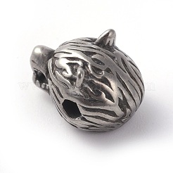316サージカルステンレスビーズ  ヒョウのヘッド  アンティークシルバー  10x10x14mm  穴：2mm&nbsp;STAS-F190-16AS