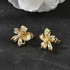 Valentine's Day Flower Brass Clear Cubic Zirconia Stud Earrings for Women&nbsp;EJEW-A162-09G