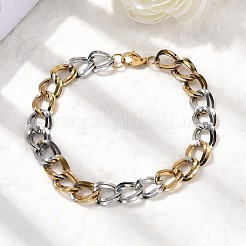 女性用 304 ステンレススチール キューバンリンクチェーンブレスレット  ゴールデン·ステンレス鋼色  7-1/4インチ（18.5cm）〜7-1/2インチ（19cm）  リンク：10.5x9x0.5mm&nbsp;LS-BJEW-D377-01C