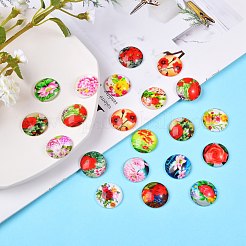 100Pcs Flower Printed Glass Cabochons&nbsp;sgGGLA-SZ0001-19