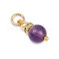 5Pcs 5 Styles Natural Green Aventurine & Rose Quartz & Amethyst & Dyed White Jade & Citrine Round Charms&nbsp;PALLOY-JF04363