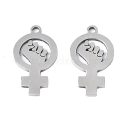 変色しない201ステンレススチールペンダント  レーザー切断  フェミニズムの兆候  ステンレス鋼色  18x10x1mm  穴：1.4mm&nbsp;STAS-T044-277P