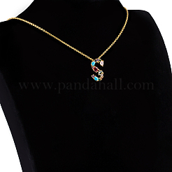Golden Brass Micro Pave Cubic Zirconia Initial Pendants Necklaces&nbsp;NJEW-S069-JN002-S