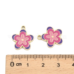304ステンレススチールエナメルペンダント  花  14KGP本金メッキ  ピンク  17x14.5x1.5mm  穴：1.8mm&nbsp;STAS-D384-05B-G