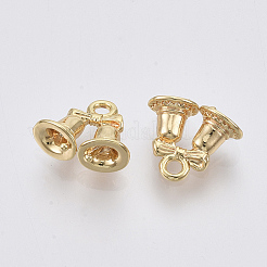 真鍮製チャーム  ニッケルフリー  クリスマス鐘  18KGP本金メッキ  11x12.5x5.5mm  穴：1.6mm&nbsp;X-KK-Q761-15G-NF