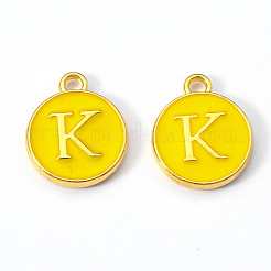 金メッキ合金エナメルチャーム  エポチャーム  アルファベット付きフラットラウンド  ゴールド  文字.k  14x12x2mm  穴：1.5mm&nbsp;ENAM-S118-09K