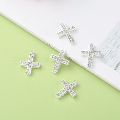 合金ラインストーンビーズ  グレードA  クロス  銀色のメッキ  クリスタル  25x20x6mm  穴：1.5mm&nbsp;RB-C1343-01S