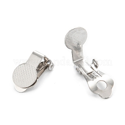 変色しにくい304ステンレススチールのクリップ式イヤリング金具  フラットラウンド  ステンレス鋼色  16x9x10mm  穴：3mm  トレイ：9mm&nbsp;LS-STAS-G250-03P