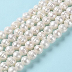 天然養殖淡水パールビーズ連売り  ポテト  グレードAB  パパイヤホイップ  9~10x8~9mm  穴：0.6mm  約41個/連  13.58''（34.5センチメートル）&nbsp;PEAR-E018-02