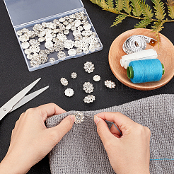 80スタイルの合金ラインストーンシャンクボタン4個  1穴  花  クリスタル  プラチナ  10~18.5x6.5~9.5mm  穴：1.5~2mm  20個/スタイル&nbsp;DIY-GA0003-58