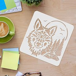 プラスチック再利用可能な描画絵画ステンシル テンプレート  スクラップブック紙、壁、布、床、家具、木材にペイントするため  正方形  キツネの模様  300x300mm&nbsp;DIY-WH0172-259
