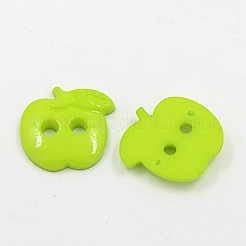 服装デザイン用アクリル縫い付け用ボタン  プラスチックボタン  2穴  染め  りんご  黄緑  22x21x3mm  穴：3mm&nbsp;BUTT-E082-A-04