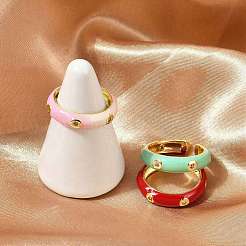女性用真鍮マイクロパヴェクリアキュービックジルコニアエナメルカフリング  カドミウムフリー＆ニッケルフリー＆鉛フリー  18KGP本金メッキ  ミックスカラー  内径: 調節可能&nbsp;RJEW-L113-020G