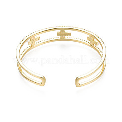 Enamel Cross Open Cuff Bangle with Clear Cubic Zirconia&nbsp;BJEW-N012-023