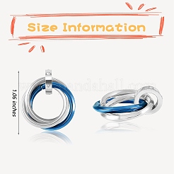 201 ステンレススチールインターロッキングリングペンダント  クリスタルラインストーン付き  ブルー＆ステンレス鋼色  27mm  6個/箱&nbsp;STAS-SZ0002-61D