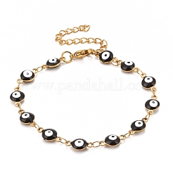 Enamel Oval with Evil Eye Link Chains Bracelet&nbsp;BJEW-P271-04G