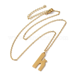 304ステンレススチールペンダントネックレス  文字L  文字h  15.75インチ（40cm）  ペンダント：24x11.5x1.5mm&nbsp;NJEW-H036-02G-H