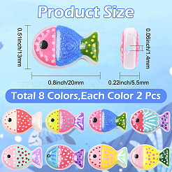 16色塗装ガラスビーズ8個  魚  エナメル  ミックスカラー  20x13x5.5mm  穴：1.4mm  2個/カラー&nbsp;LAMP-PA0001-38