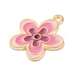 合金エナメルチャーム  花のチャーム  ゴールドカラー  ピンク  21x18.5x1.2mm  穴：1.8mm  10個/セット&nbsp;ENAM-Q001-04G-01