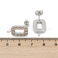304ステンレススチールスタッドピアス金具  長方形  ステンレス鋼色  18x11x14.5mm  穴：2.5mm&nbsp;STAS-D366-12P