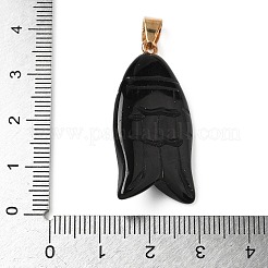 天然黒曜石と合成ターコイズの彫刻ペンダント  真鍮のバチ付き魚チャーム  ゴールドカラー  35x17.5x7.5~8mm  穴：4.3x6.5mm&nbsp;G-Z084-01G-07