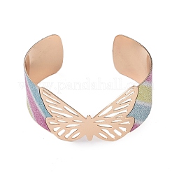 女性用蝶合金オープンカフバングル  カラフル  内径：2-3/8インチ（5.95cm）  25mm&nbsp;BJEW-L686-01A
