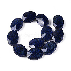 天然石ラピスラズリビーズ連売り  フラットオーバル  多面カット  18x13~13.5x5.5~6mm  穴：1.2mm  約11個/連  7.87インチ（20cm）&nbsp;G-S354-13x18-A02