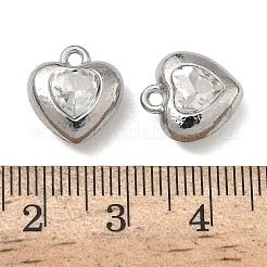 合金ラインストーンチャーム  ハートチャーム  鉛フリー＆カドミウムフリー  プラチナ  13x12x6.5mm  穴：1.6mm&nbsp;FIND-L026-05P-01