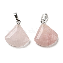 天然石ローズクォーツペンダント  プラチナトーンの真鍮パーツ  ファンチャーム  21~22x19.5~20x5~6mm  穴：6x4mm&nbsp;G-C066-07D
