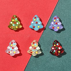 手作りの凹凸のあるガラスビーズ連売り6個  手描きのビーズ  染め＆加熱  エナメル  クリスマスツリー  カラフル  16x14.5x7mm  穴：1.2mm&nbsp;LAMP-FS0001-16A