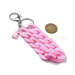 アクリルカーブチェーンキーホルダー  樹脂製のクマのチャームと合金の分割キーリング付き  パールピンク  17.7~18cm&nbsp;KEYC-JKC00632-04