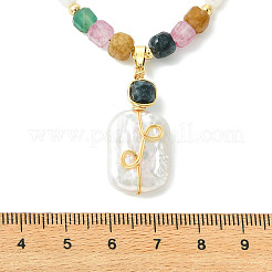 Natural Baroque Keshi Pearl Rectangle Pendant Natural Multicolor Tourmaline Faceted Cube Beaded Necklaces&nbsp;NJEW-JN06247