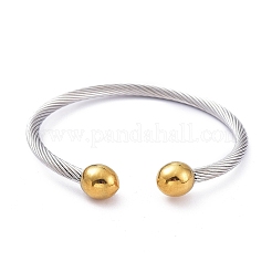 304ステンレススチール製カフバングル  トルク腕輪  ツイスト  ゴールデン·ステンレス鋼色  2-1/4インチ（5.7cm）&nbsp;BJEW-M284-12GP