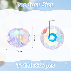 336個の電気メッキガラスビーズ  フル虹メッキ  多面カット  ロンデル  透明  7.5x5.5mm  穴：1.4mm  336個/セット&nbsp;EGLA-WH0007-01A