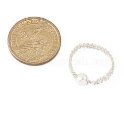 女性用ラウンドシェルパール編みビーズ指輪  銅線と  銀  6.5mm  内径：20mm&nbsp;RJEW-JR00950-02