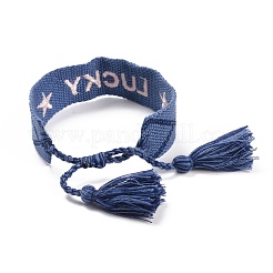 Word Lucky Polycotton(Polyester Cotton) Braided Bracelet with Tassel Charm&nbsp;BJEW-F429-08