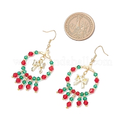 2 Pairs 2 Colors Christmas Themed Handmade Glass Seed Beads Dangle Earrings&nbsp;EJEW-MZ00488