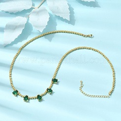 Brass Pave Cubic Zirconia Teardrop Pendant Round Beaded Necklaces&nbsp;NJEW-C121-01G-04