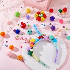 DIY人形アクセサリーキット  プラスチック製のクラフトアイカボションを含む  ポリエステルポンポムボール  ミックスカラー&nbsp;DIY-PH0031-18