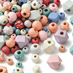 256Pcs 6 Styles Spray Painted Natural Maple Wood Beads&nbsp;WOOD-FS0001-10