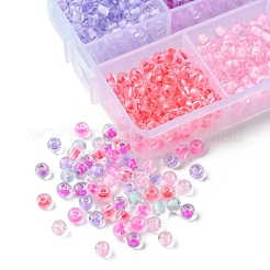 45g 6色透明ガラス丸型シードビーズ  色の内側  ラウンド  ミックスカラー  4x3mm  穴：1.2mm  7.5 G /カラー&nbsp;SEED-FS0001-32